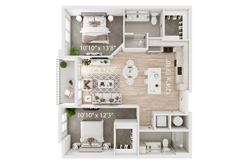 Floor plan for 2 beds, 2 baths, 1023 sqft